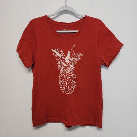 J.Crew Collector Pineapple T-shirt Size L Rust Orange Sequin Cotton Short Sleeve - Picture 4 of 12